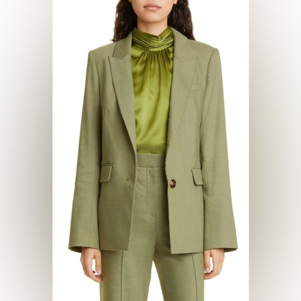 Veronica Beard Sevi Linen-Blend Blazer in Bright Army Size 8 NWT - Picture 2 of 9